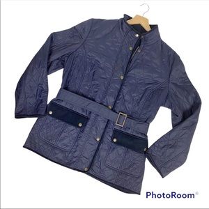 TALBOTS Quilted Blue Nylon Belted Coat Jacket Lined Size XL